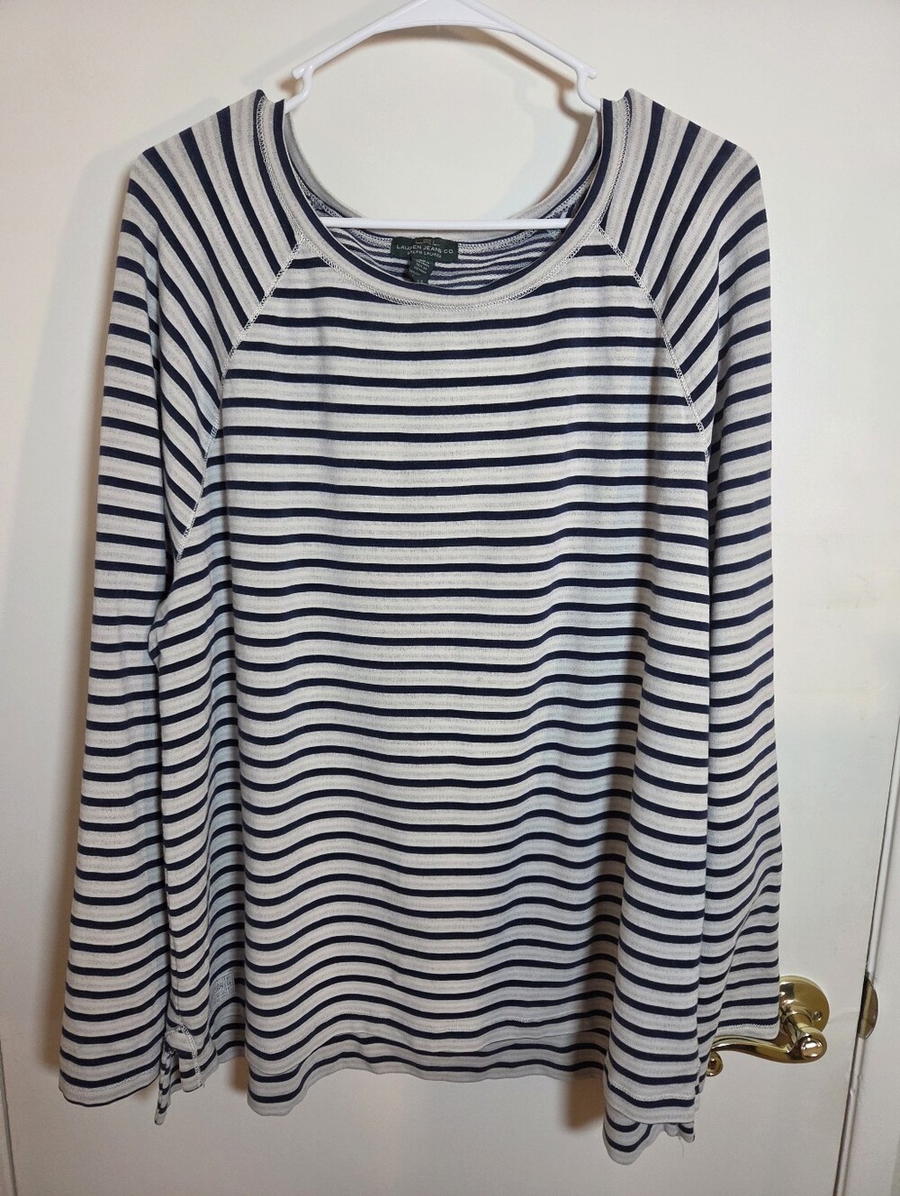Lauren Ralph Lauren Striped Long Sleeve Top Shirt 3X Knit Coastal Breton Raglan